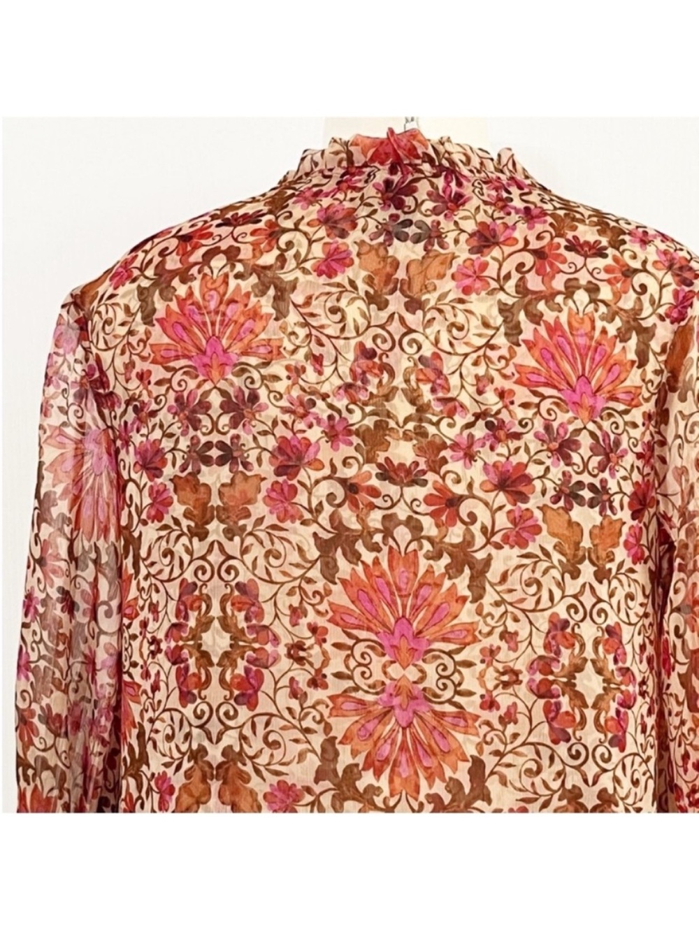Misa Los Angeles Llanit Chiffon Floral Tie-Neck Tiered Swing Dress Pink Brown XS - Picture 8 of 13